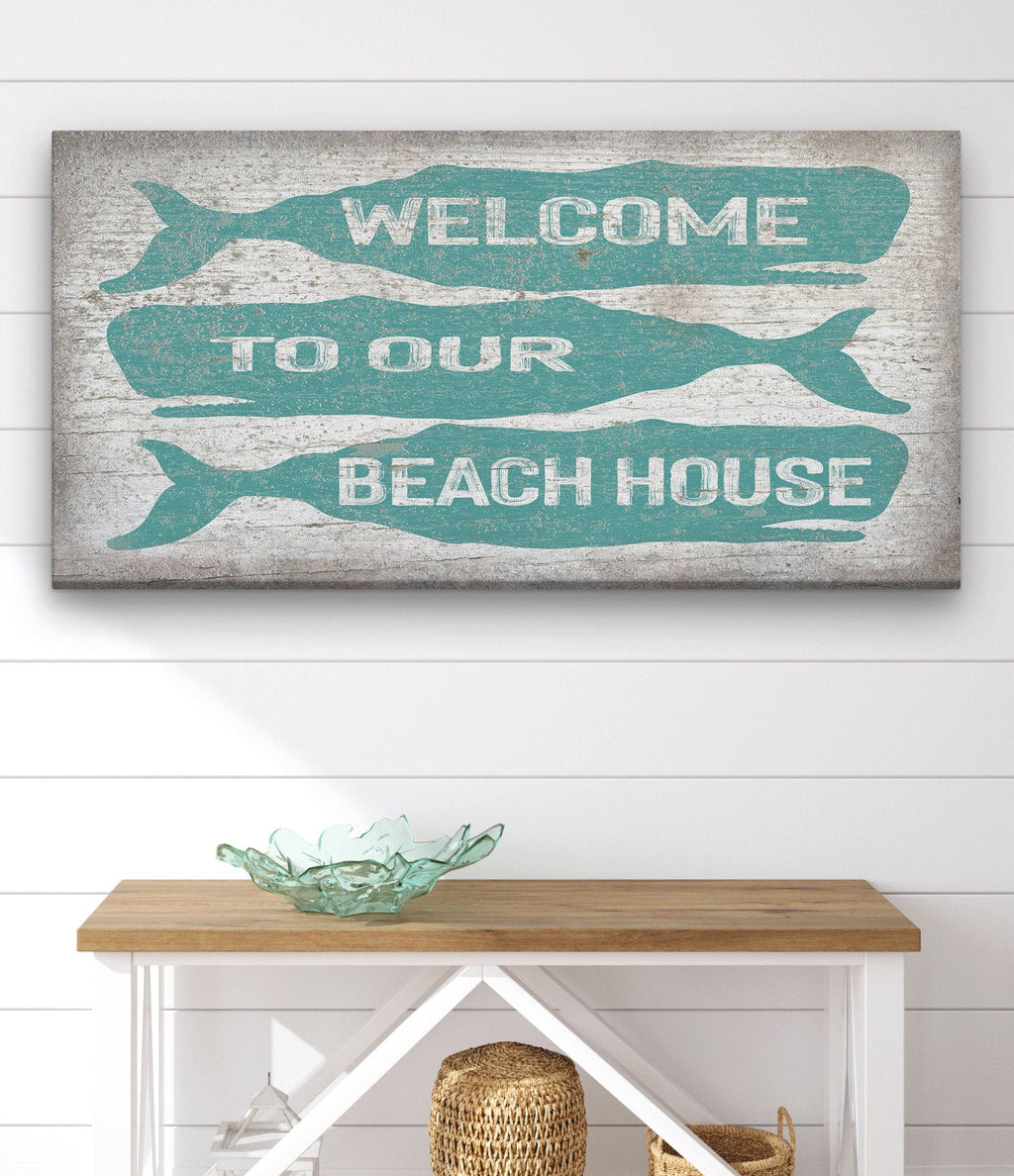 Welcome Sign with Whale - Beach House Name Sign - Coastal Wall Art